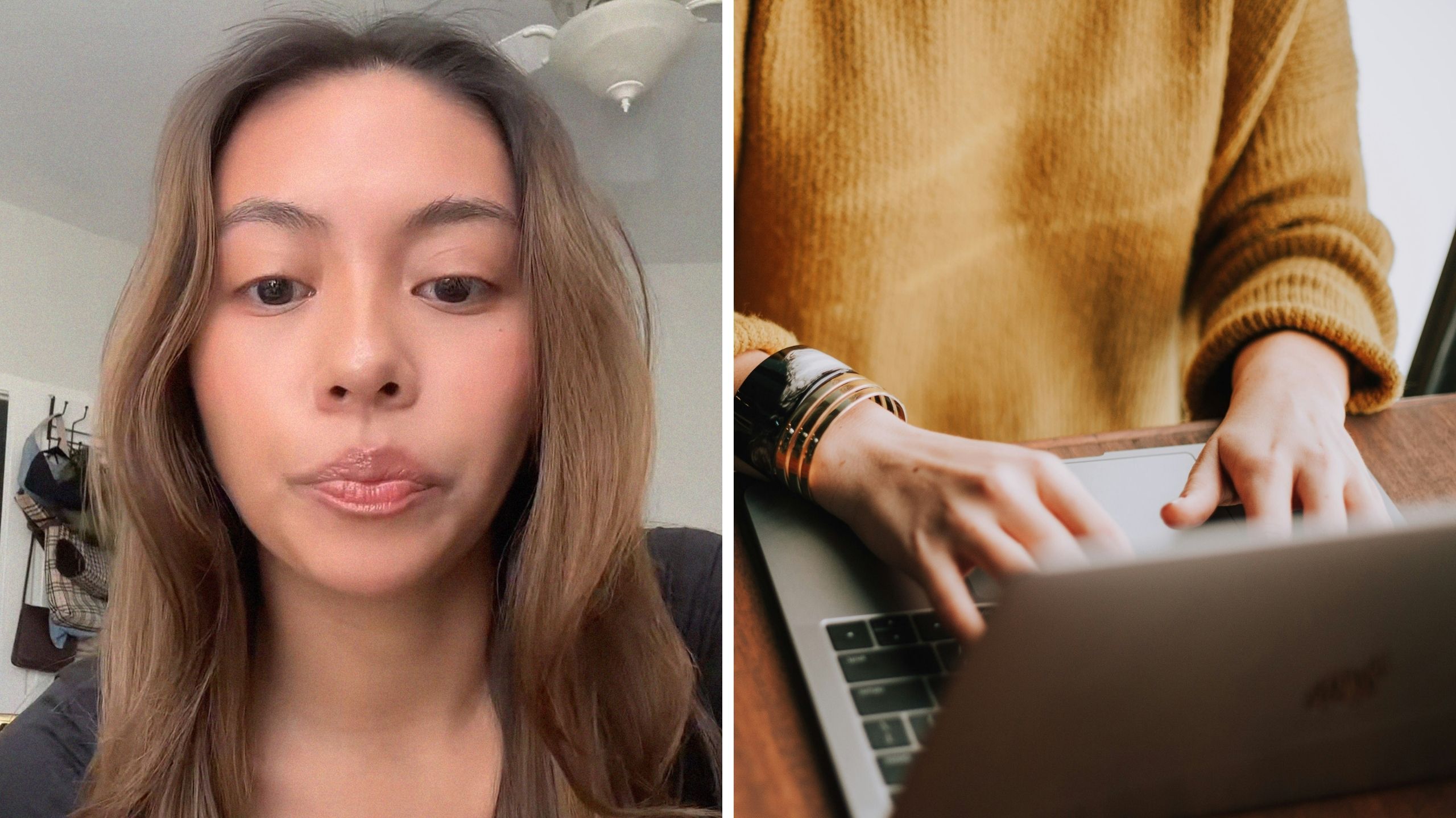 woman shares why she ended her marriage (l) woman going through emails (r)