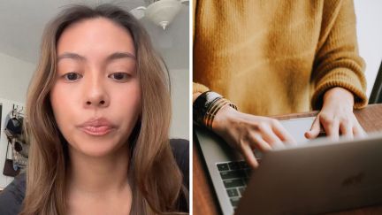 woman shares why she ended her marriage (l) woman going through emails (r)