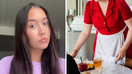 woman shares a day in the job (l) woman clearing up table (r)