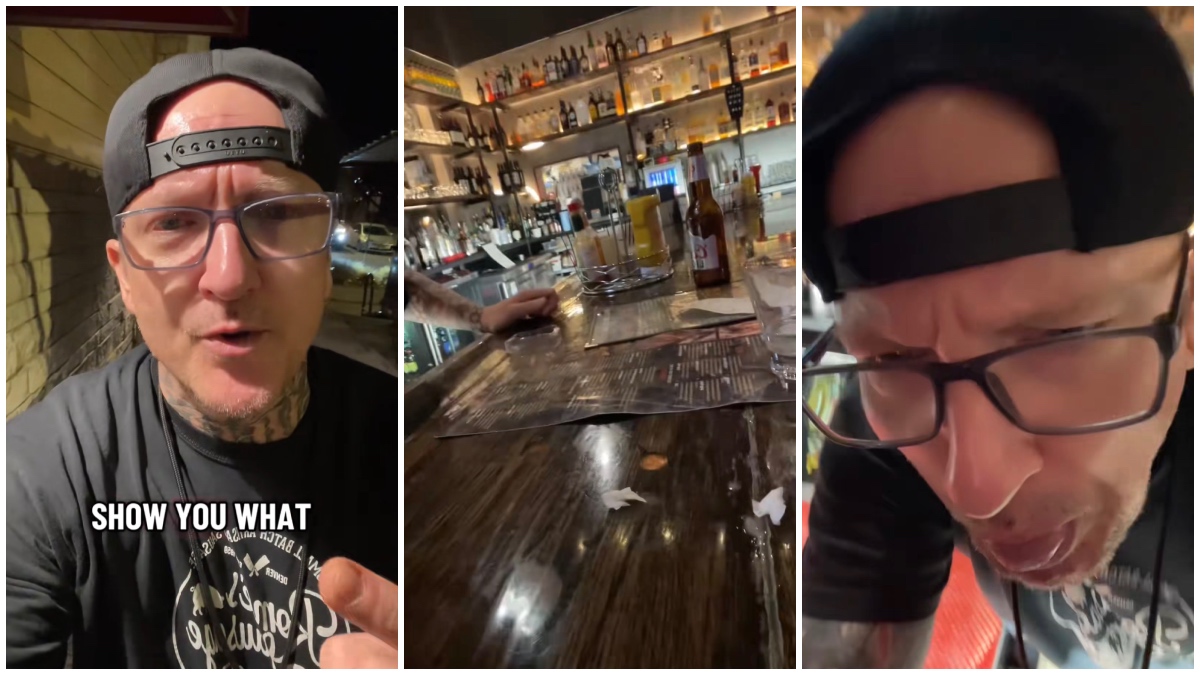 Denver bartender shows what his cool customers spat on the bar top.
