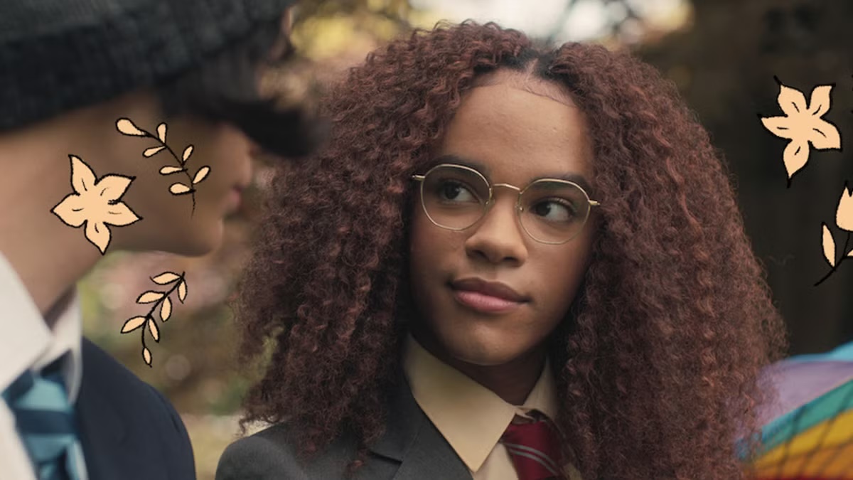 A teenage girl smiles in conversation in "Heartstopper"