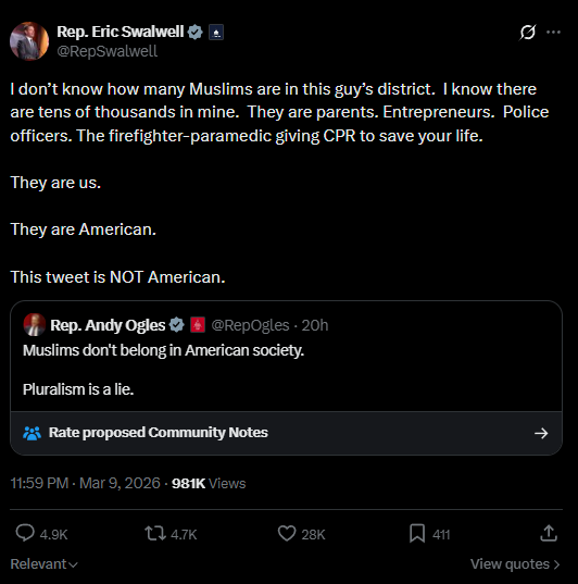 Eric Swalwell defends Muslims in his district (RepSwalwell)