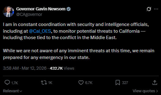 Gavin Newsom reassures California about speculative Iranian drone strikes