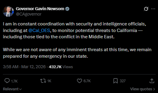 Gavin Newsom reassures California about speculative Iranian drone strikes