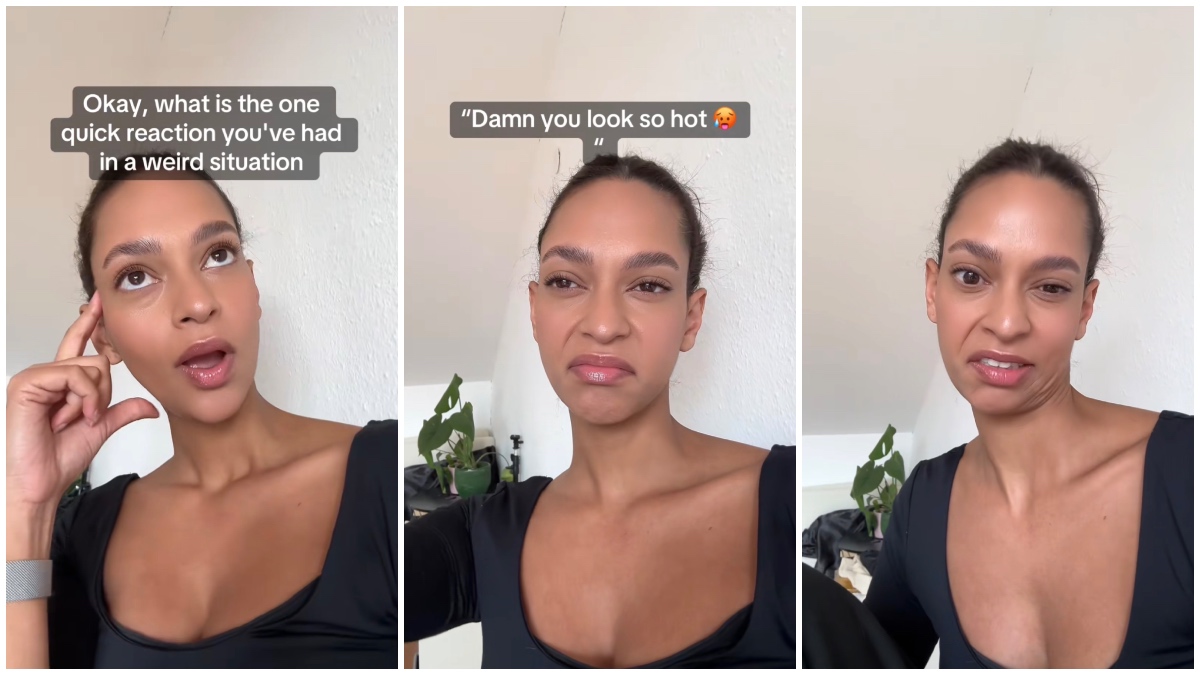 German woman scares off creepy stranger by saying thank you with a weird face.