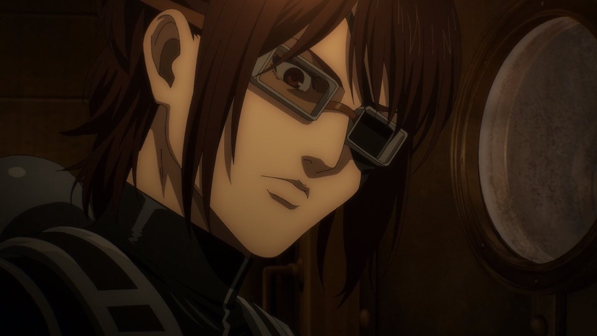 Hange Zoe glares seriously in "Attack on Titan" 