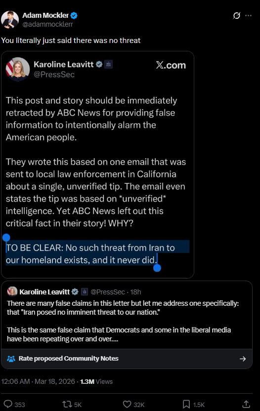 Karoline Leavitt criticized for contradictory statements