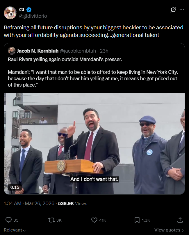 Mamdani applauded online for addressing a heckler