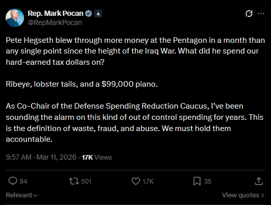 Mark Pocan slams Pete Hegseth's spending in DoD