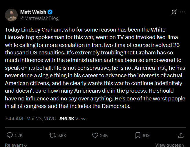 Matt Walsh condemns Sen Lindsey Graham's Iwo Jima statement