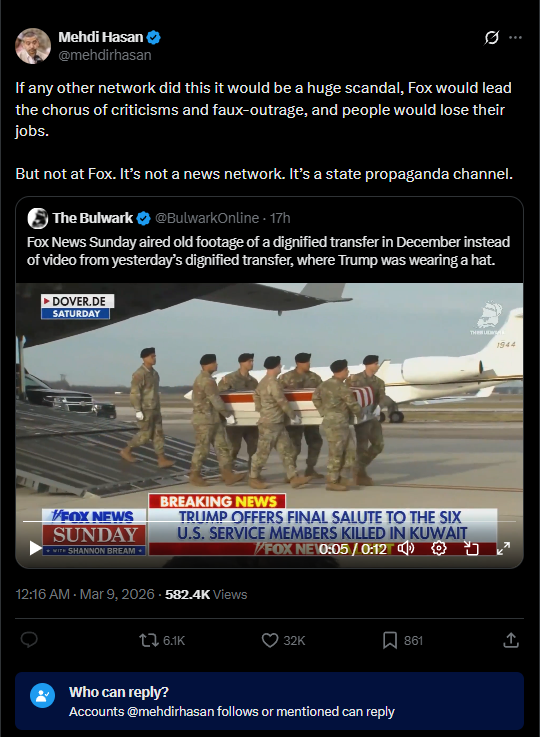 Mehdi Hasan criticizes Fox News reporting on Trump's dignified transfer ceremony