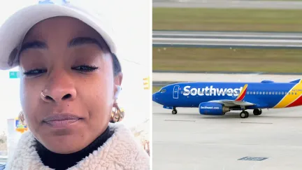 woman shares southwest issue (l) Southwest aircraft (r)