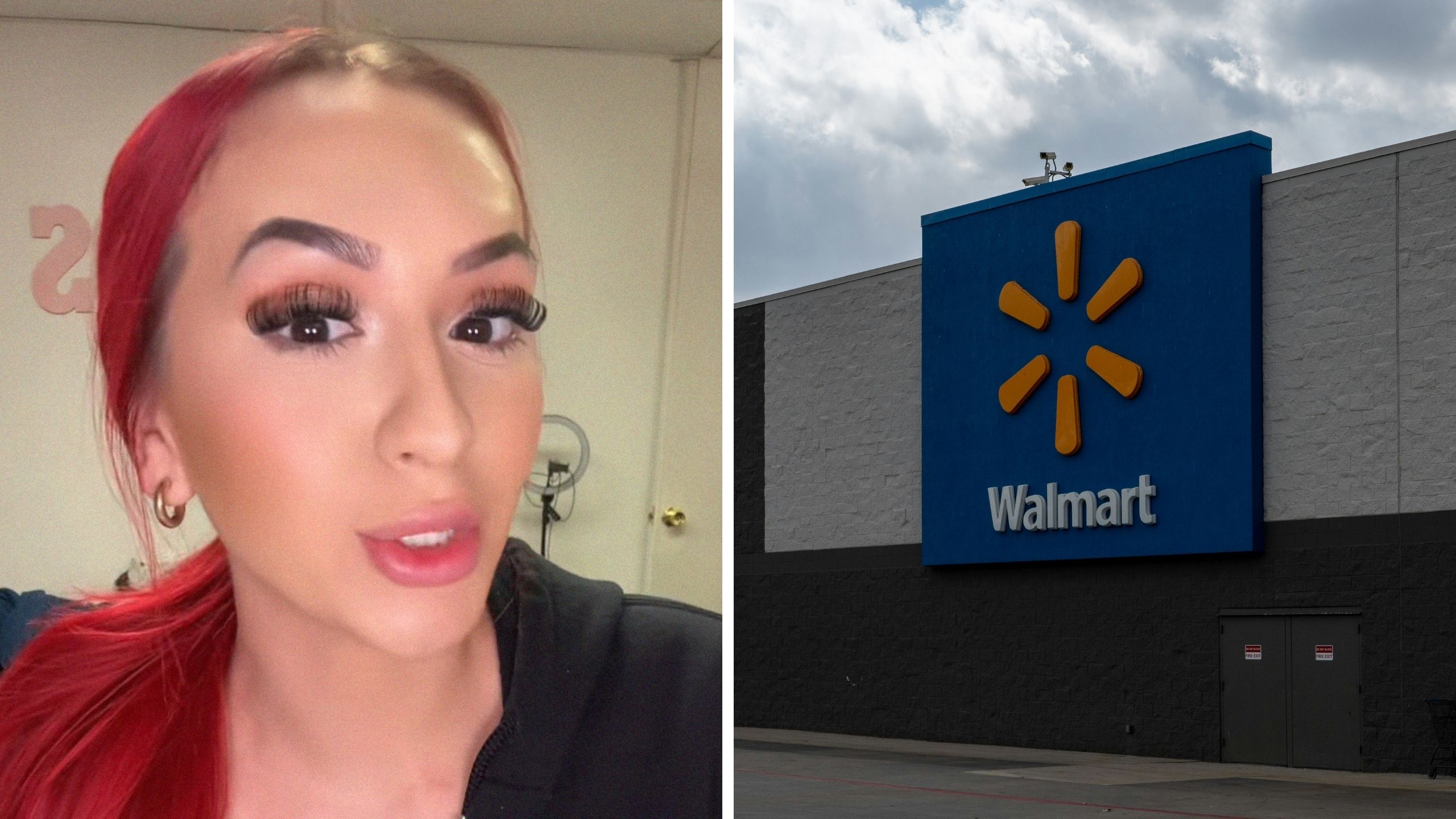 woman shares walmart experience (l) Walmart storefront (r)