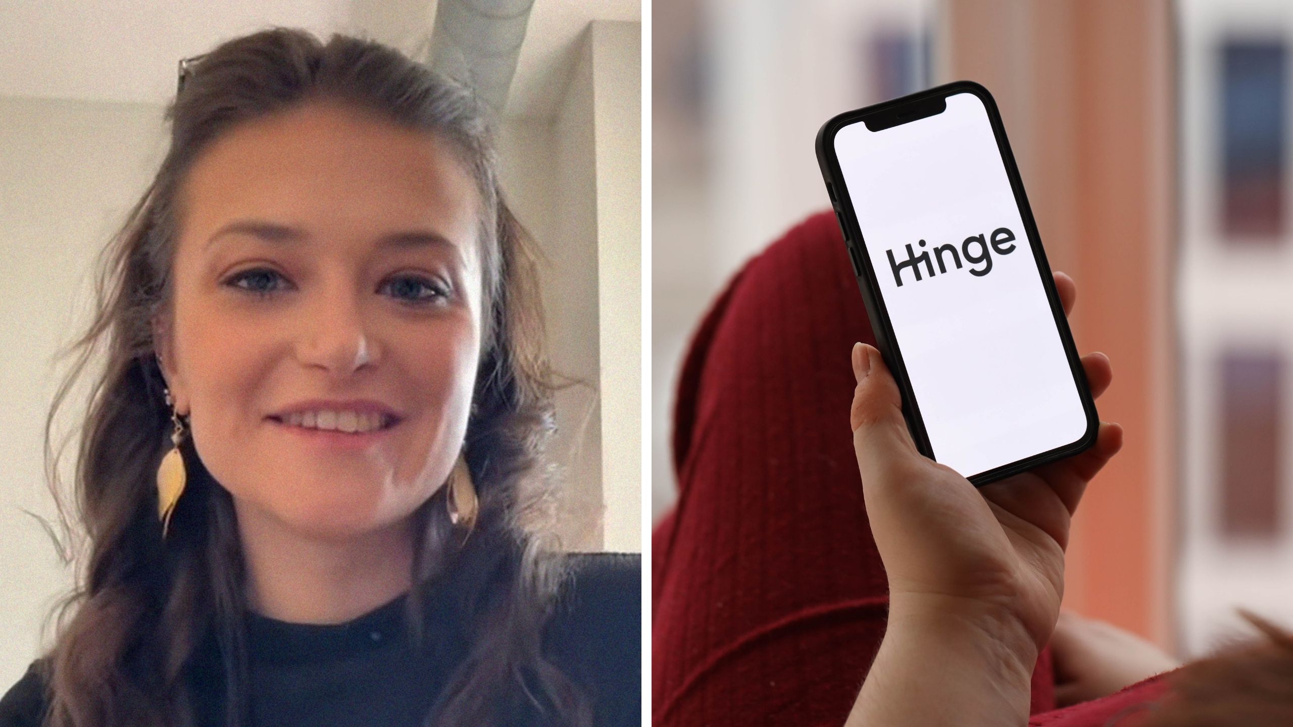 woman shares date experience (l) woman on hinge app (r)