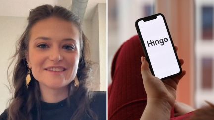 woman shares date experience (l) woman on hinge app (r)
