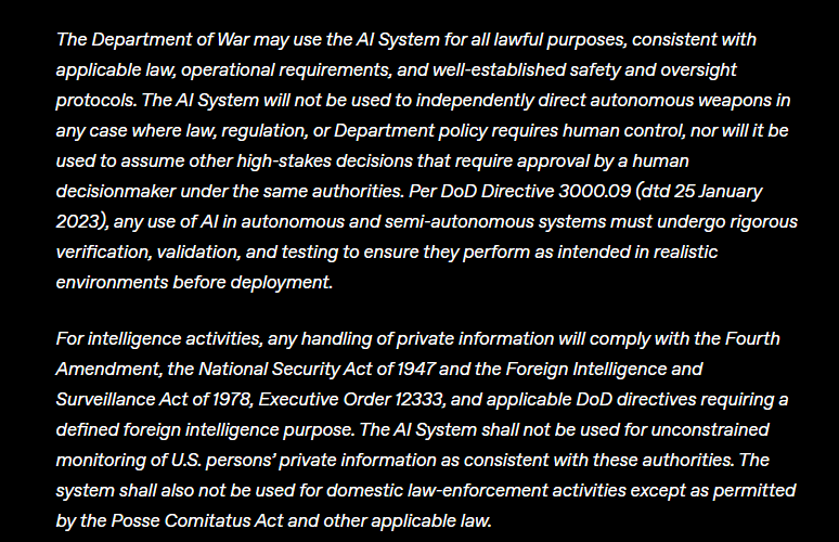 OpenAI agreement with the DoW regarding the use of its technology