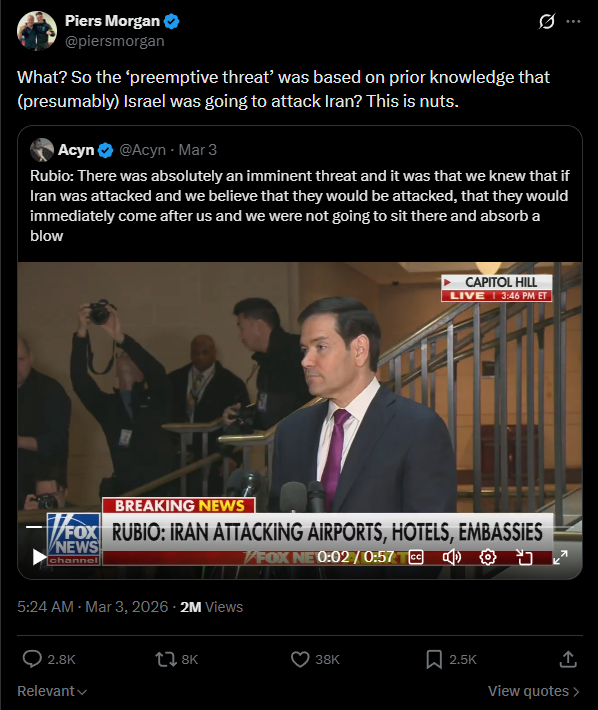 Marco Rubio justifies US preemptive strike against Iran