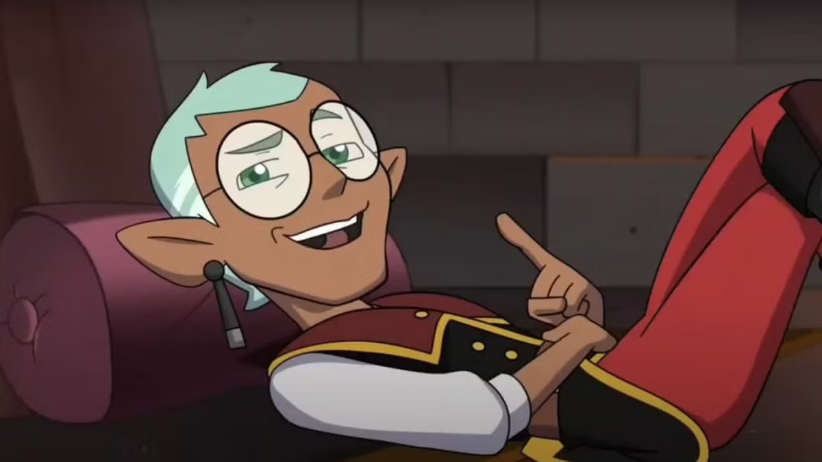 The character Raine Whispers reclines and talks in "The Owl House"