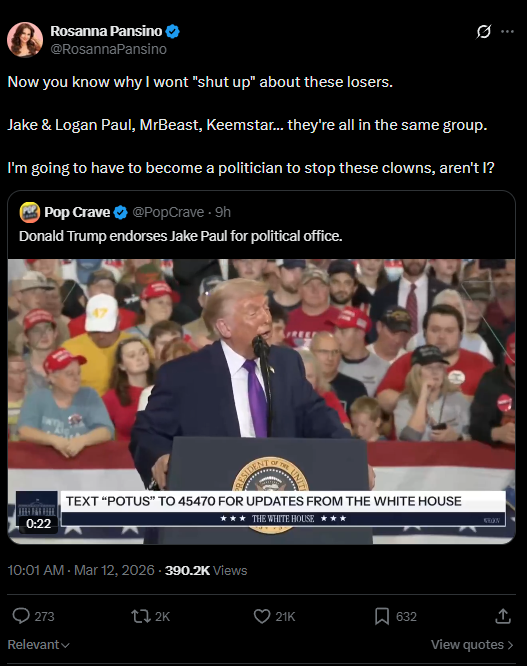 Rosanna Pansino roasts Trump's Jake Paul endorsement