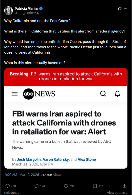 Security and defense analyst skeptical of potential Iranian drone strikes on California