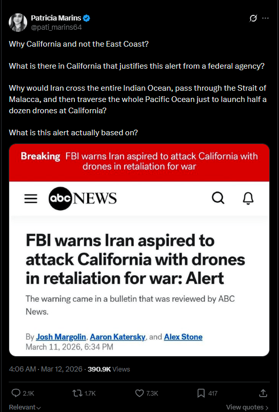 Security and defense analyst skeptical of potential Iranian drone strikes on California