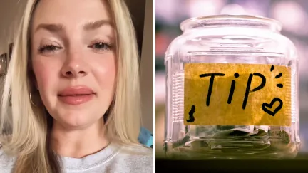 woman shares day in the job (l) Tip jar (r)