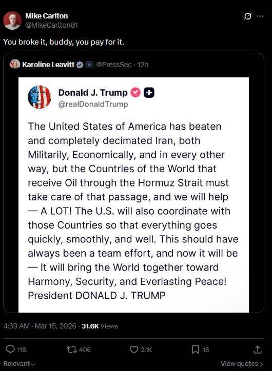 Social media criticizes Trump for calling on US allies for help in Iran