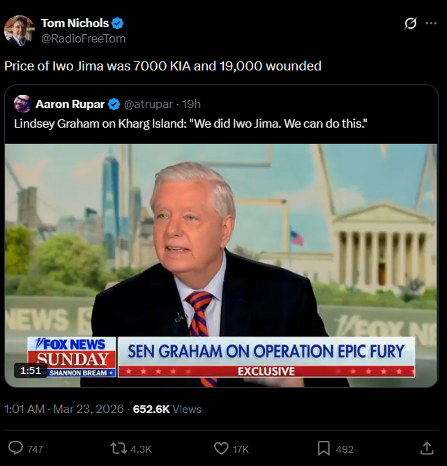 Tom Nichols comments on Sen Lindsey Graham's Iwo Jima remark
