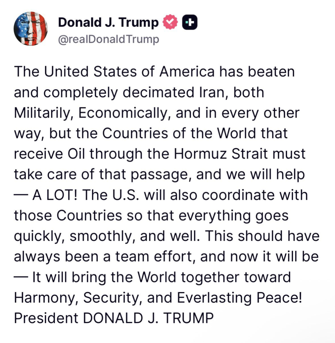 Trump calls on US allies to secure the Strait of Hormuz