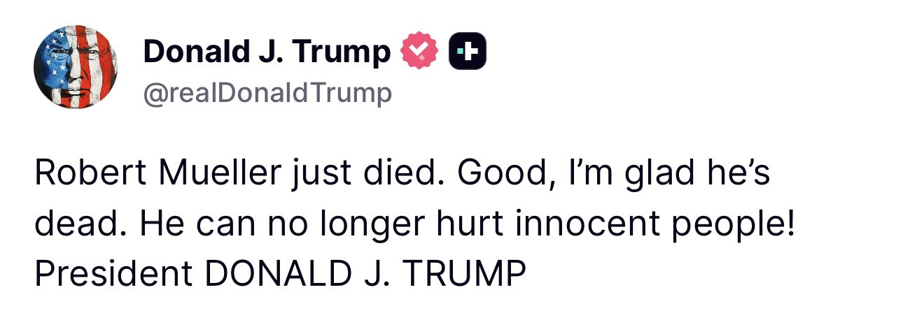 Trump celebrating Robert Mueller's death