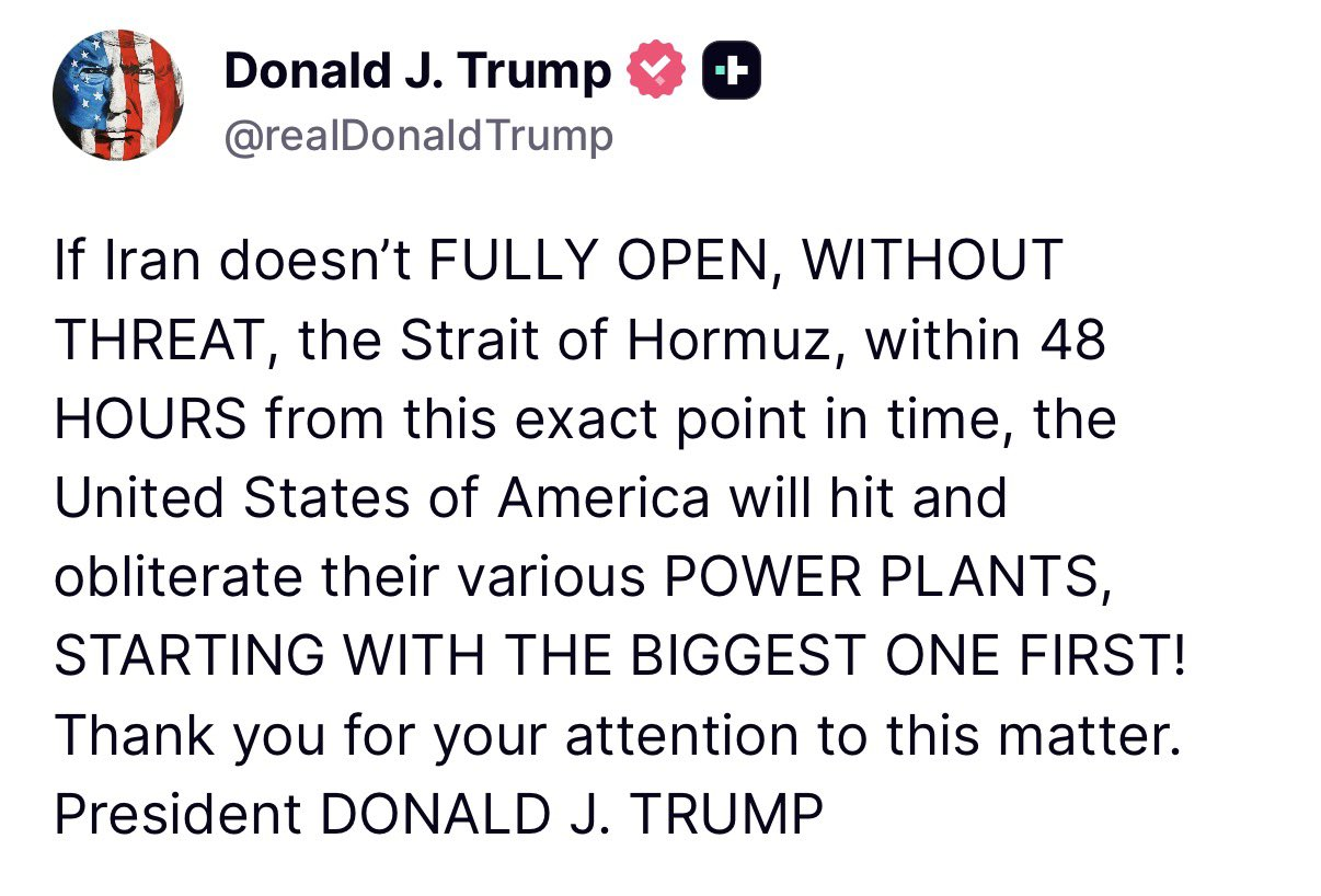Trump threatens to bomb Iranian power plant