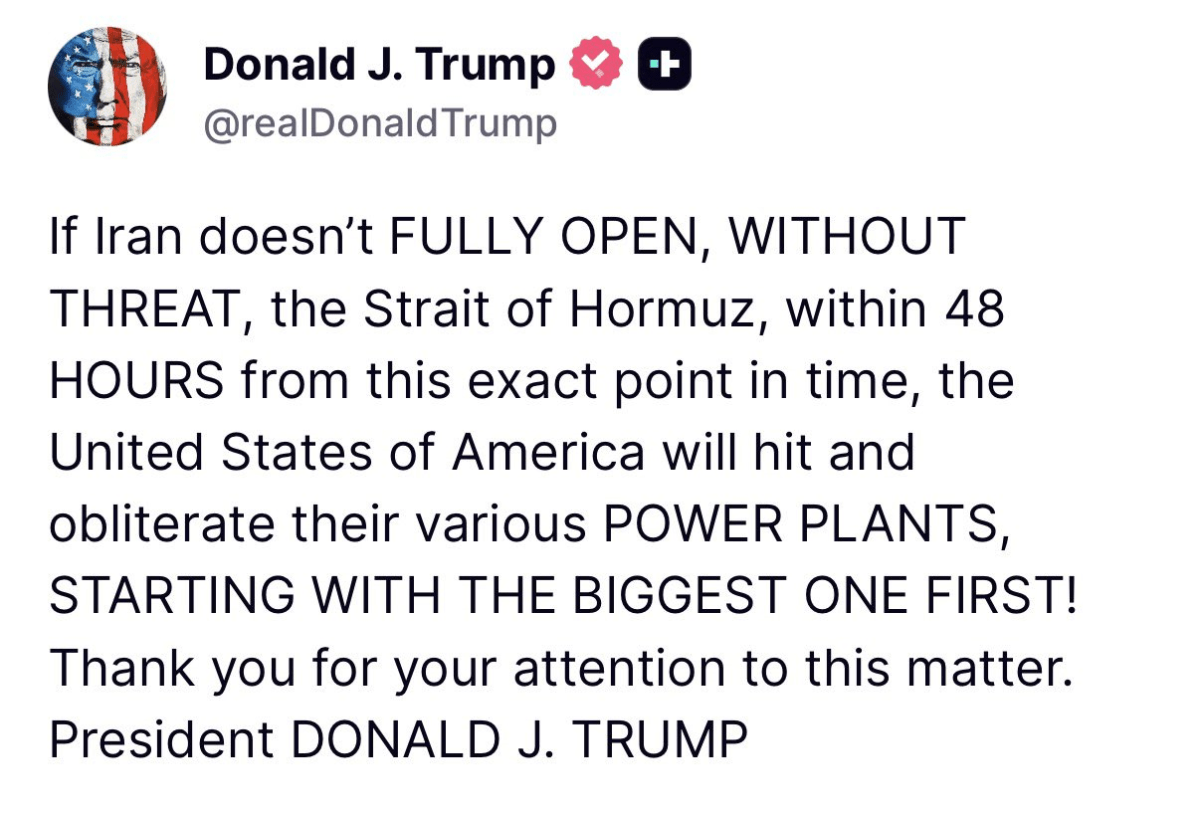 Trump threatens to bomb Iranian power plant