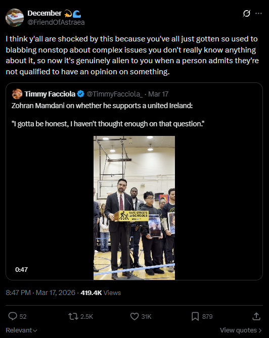 Twitter user finds it weird that Mamdani is being asked questions about Ireland