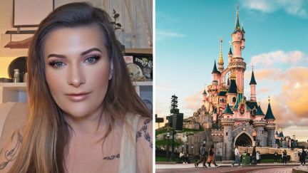 woman shares disney experience (l) Disney castle (r)