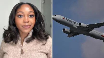 woman shares american airlines experience (l) American airlines aircraft (r)