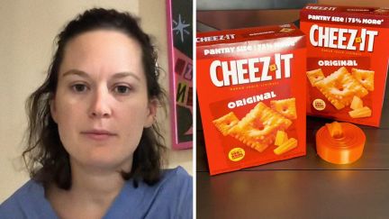 woman shares Cheez-itz story (l) Cheez-itz snacks (r)