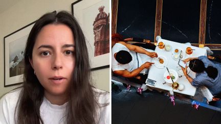 woman shares date experience (l) dinner date (r)