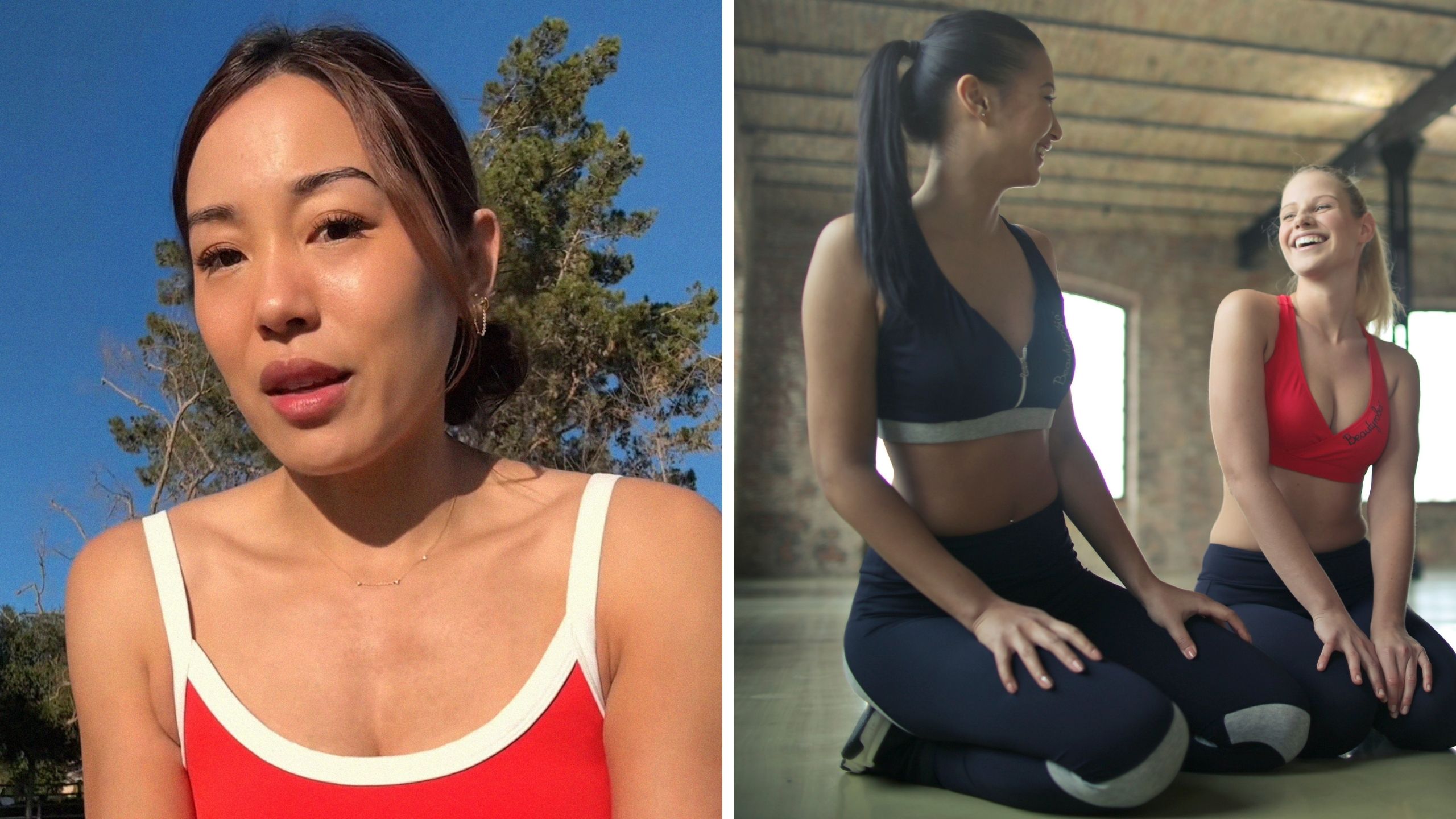 woman shares gym issue (l) two girls at the gym (r)