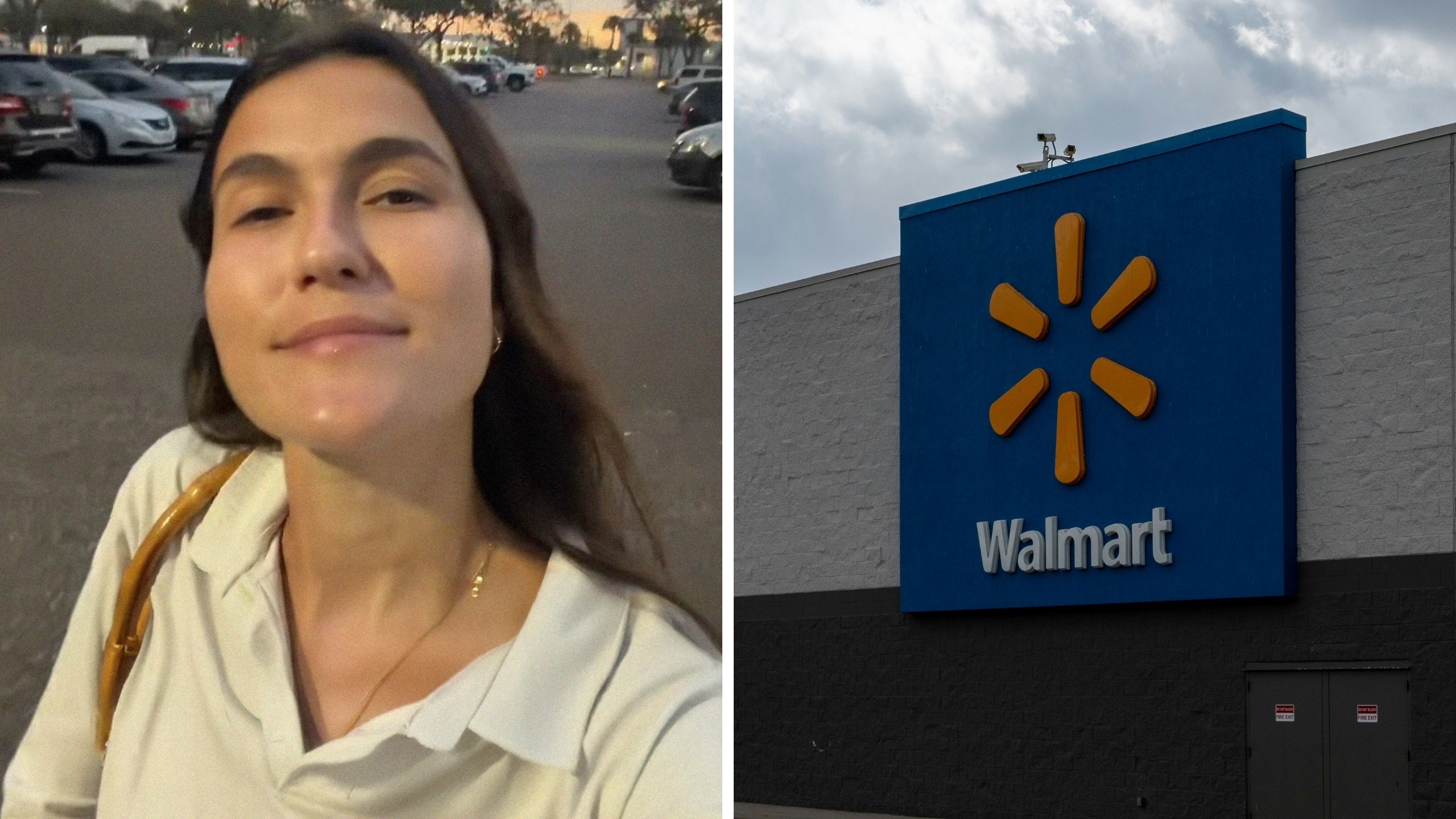 woman shares walmart shopping experience (l) Walmart storefront (r)