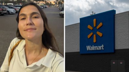 woman shares walmart shopping experience (l) Walmart storefront (r)