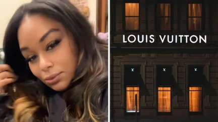 woman shares purchase issue (l) Louis Vuitton storefront (r)