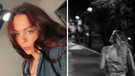 woman shares relationship issues (l) woman walking home alone at night (r)