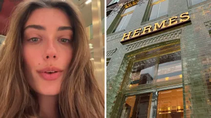 woman shares hermes experience (l) Hermes storefront (r)