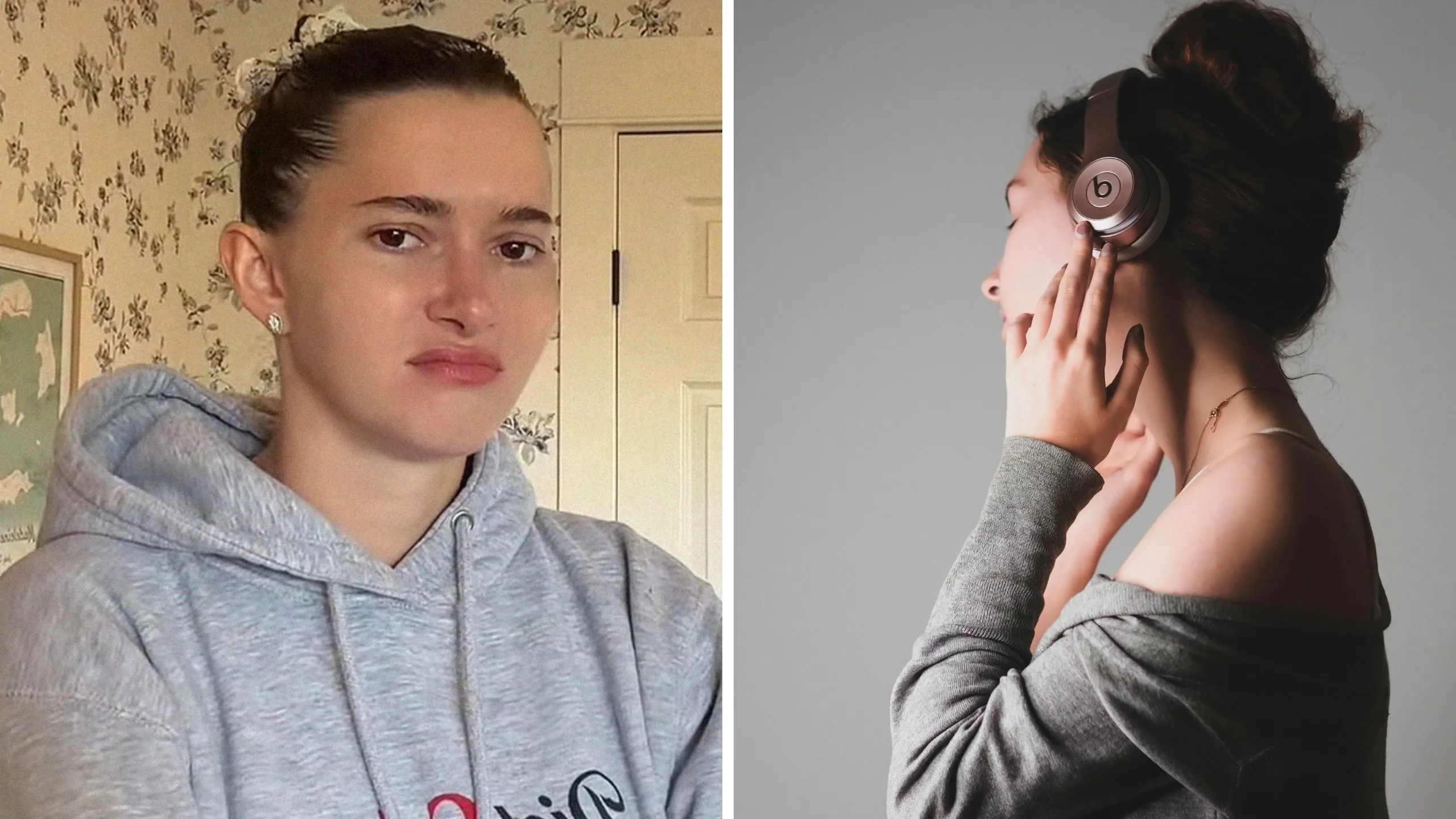 woman shares song she vibes to (l) woman listening to music (r)