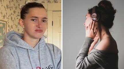 woman shares song she vibes to (l) woman listening to music (r)