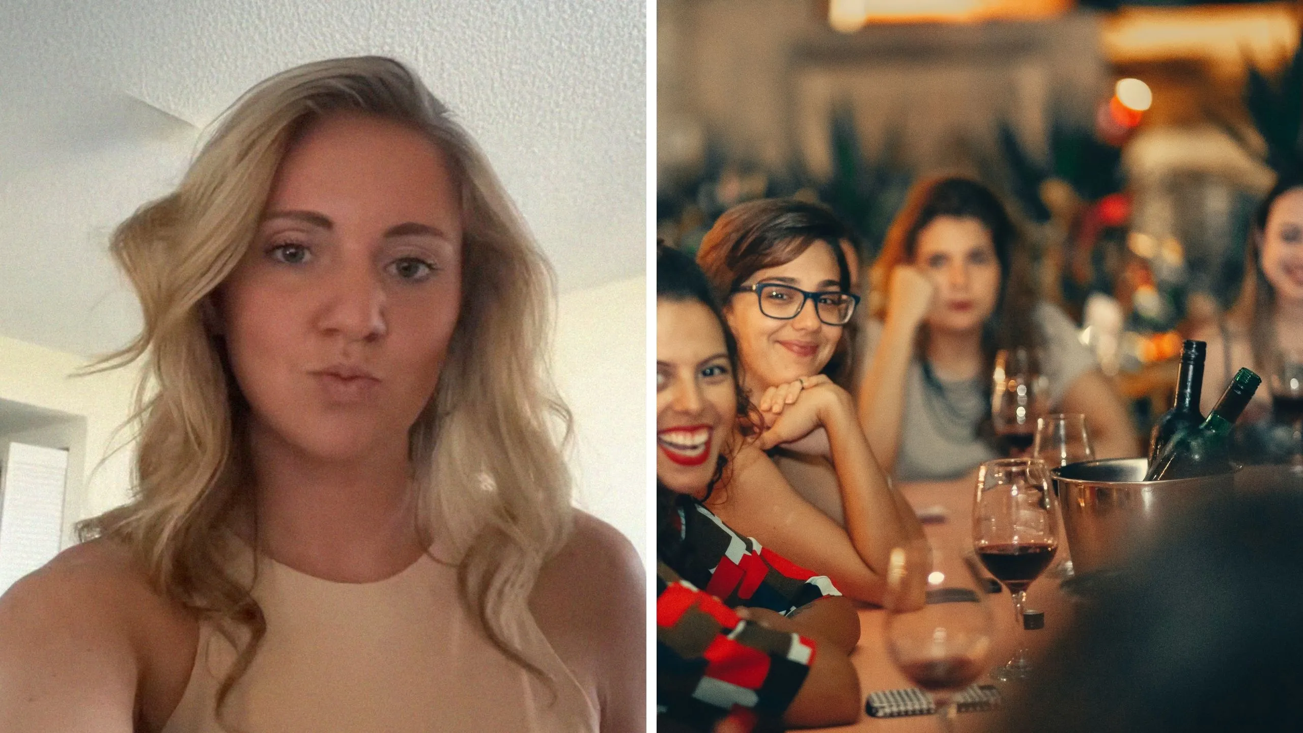 woman shares Miami night out experience (l) women having dinner at Miami restaurant (r)