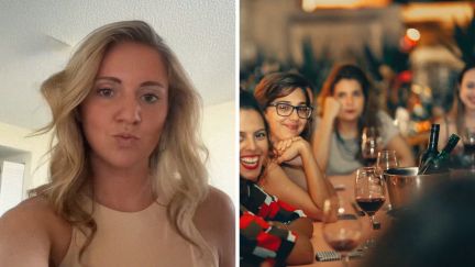 woman shares Miami night out experience (l) women having dinner at Miami restaurant (r)