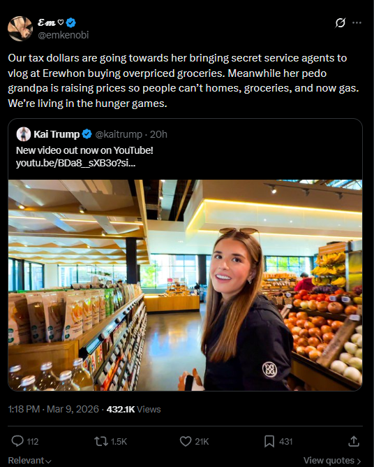 X user rails against Trump's granddaughter over Erewhon grocery haul