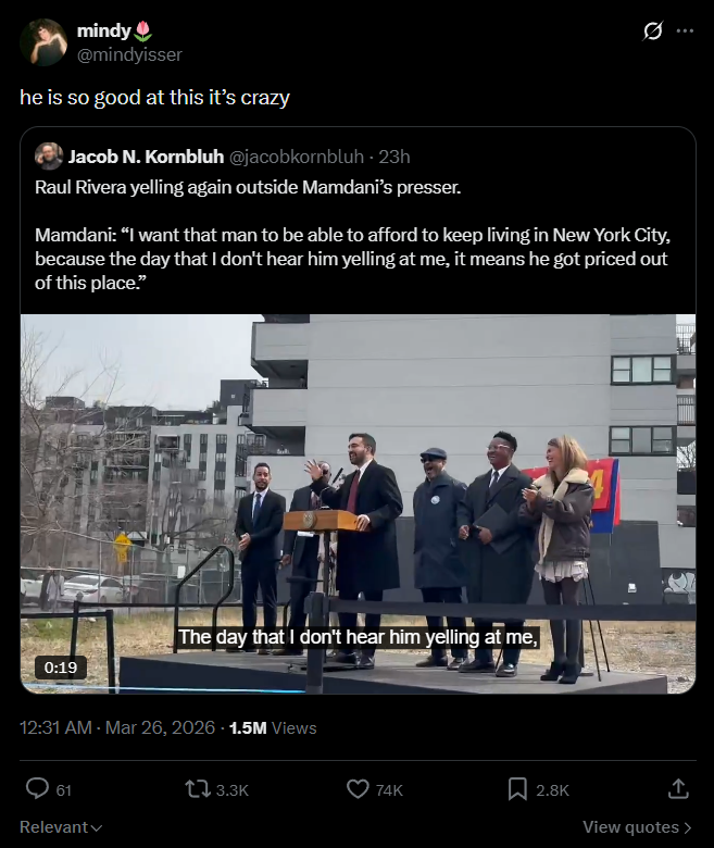 Zohran Mamdani praised for his response to a heckler