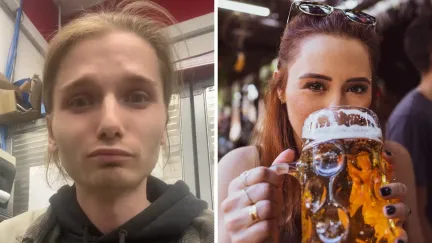 man shares opinion on girls who drink beer (l) woman drinking beer (r)